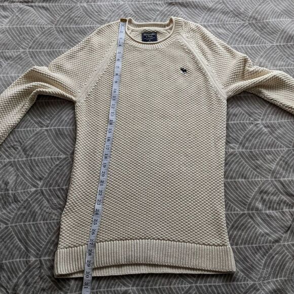 Abercrombie & fitch textured knit beige long crew neck sweater Medium B3 - Picture 6 of 10